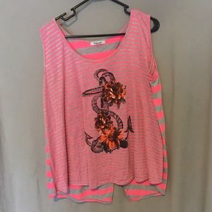 Split back, pink and gray stripe anchor tank